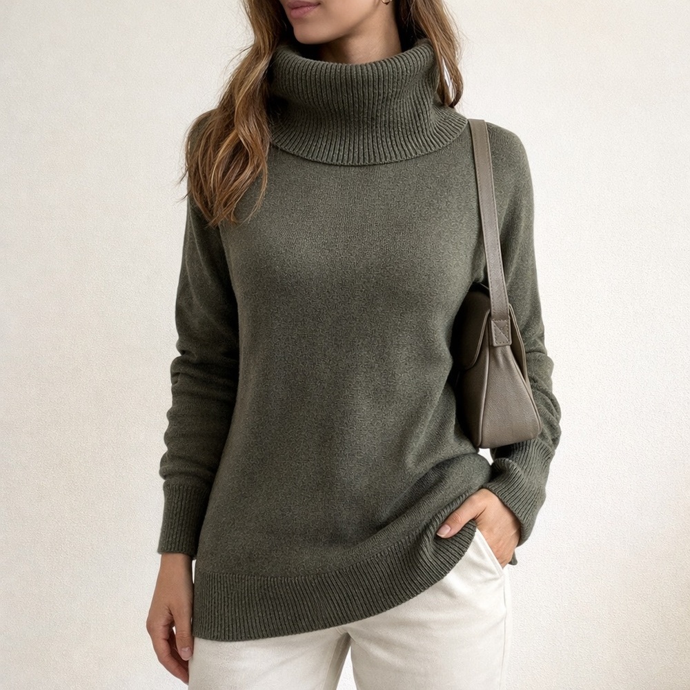 LOFT Olive Green Cowl Neck Sweater Soft Knit Cozy Minimalist Pullover XXS/XS/S